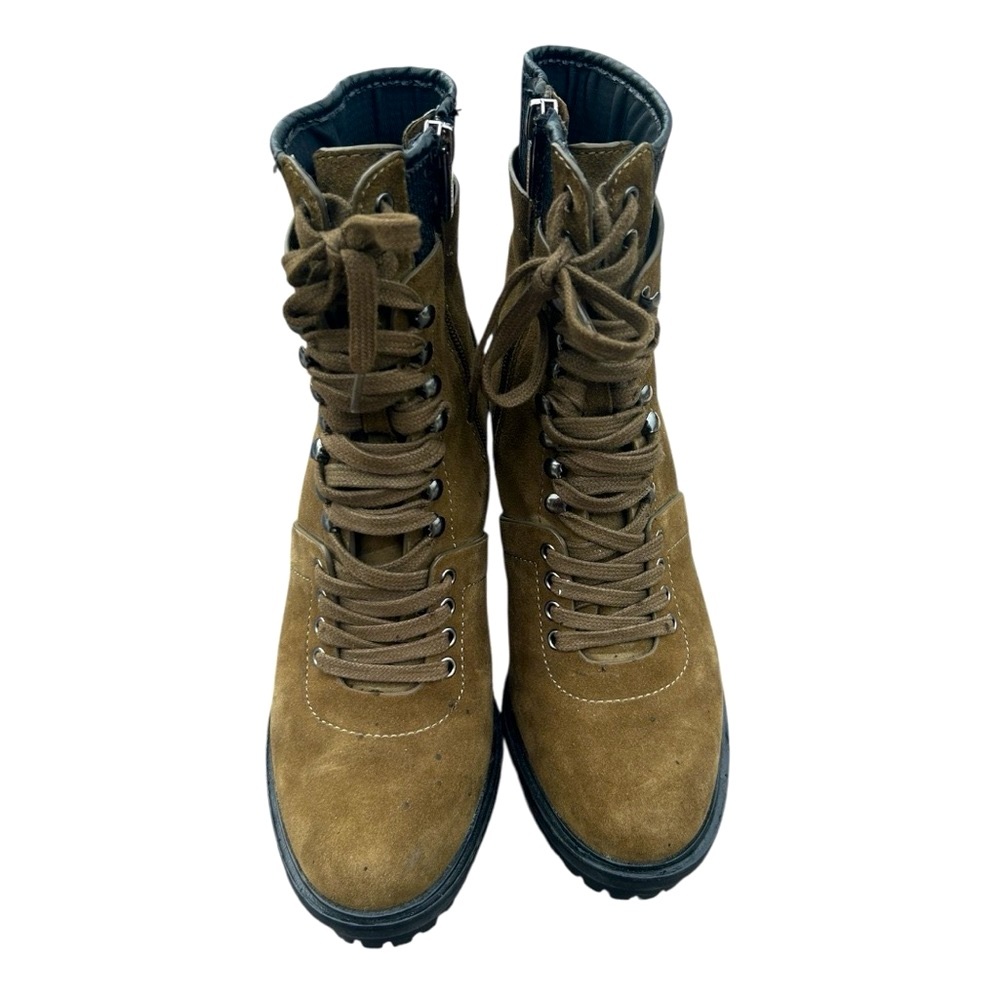 Vince Camuto Armania Olive Green Suede high heel side zip combat boot Size 7.5
